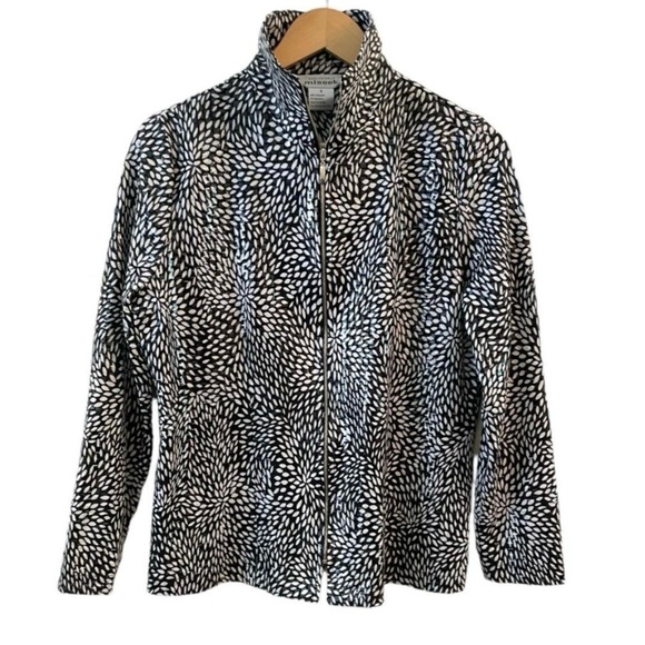 MISOOK Black White Abstract Floral w/Shiny Clear Squares Sequin Blazer - Picture 1 of 6